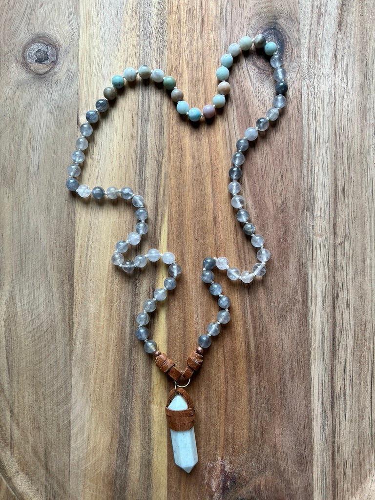 OOAK Necklace of Amazonite and Grey Quartz