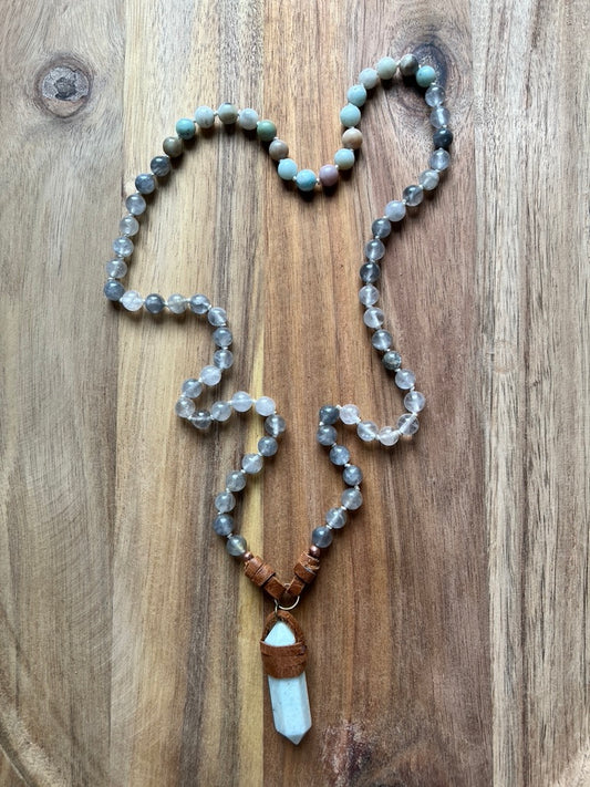 OOAK Necklace of Amazonite and Grey Quartz