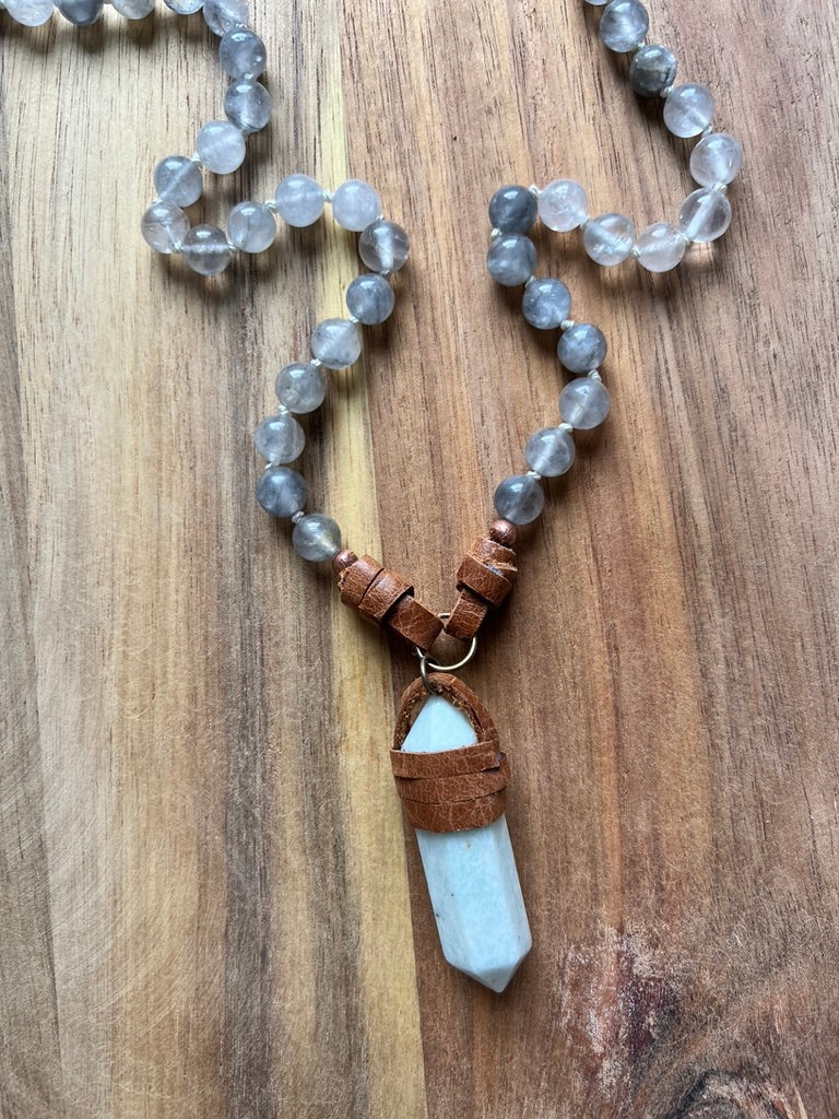 OOAK Necklace of Amazonite and Grey Quartz