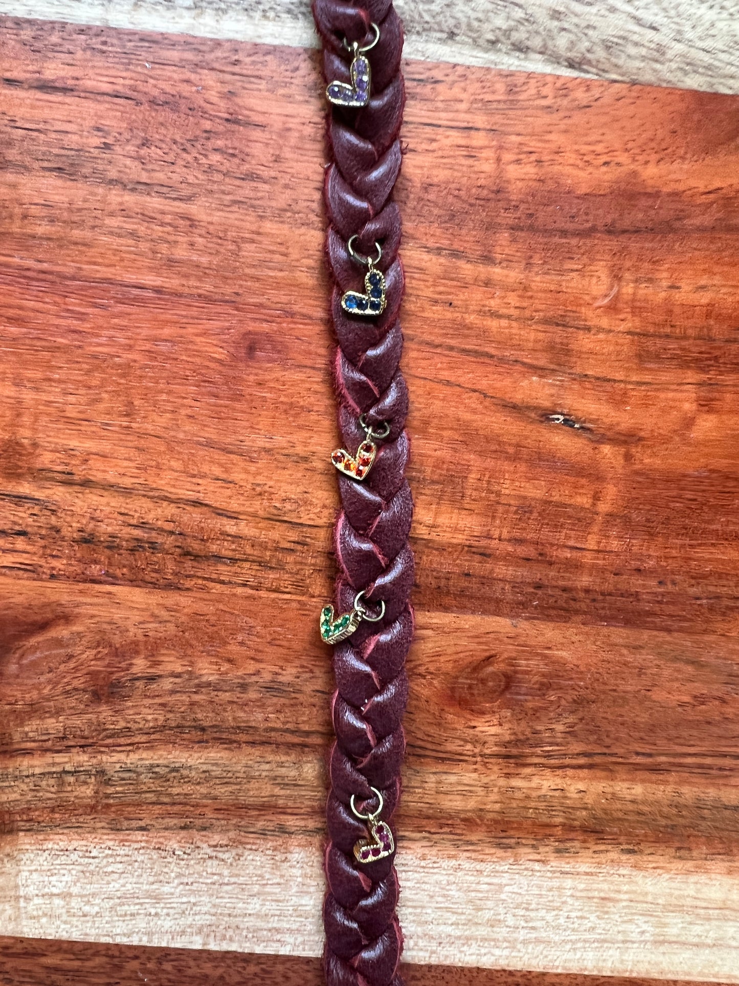 Merlot Leather Heart Charms Riata