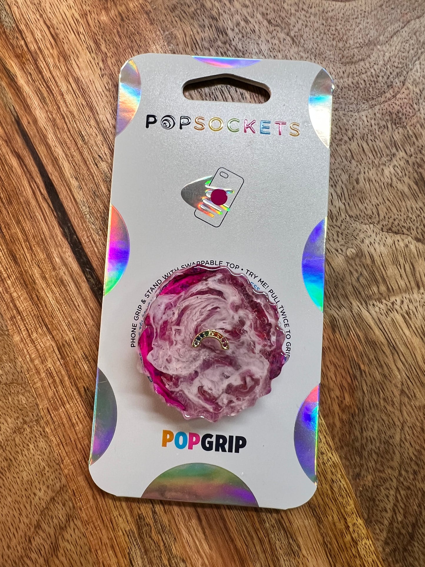 Pink PopSocket w/Rainbow Charm